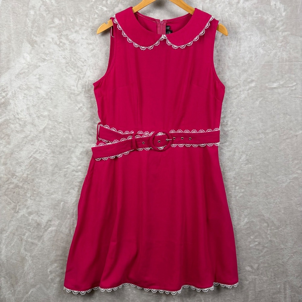 Voodoo Vixen Dress US 10 Pink Peter Pan Collar Belted Swing Retro Romantic - Picture 2 of 13